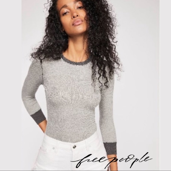 Free People Grey Good On You 3/4 Sleeve Tee - Picture 6 of 7
